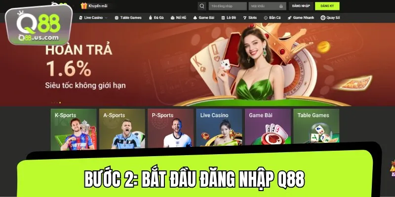 Ở đây, hãy điền thông tin đăng nhập Q88 vào biểu mẫu